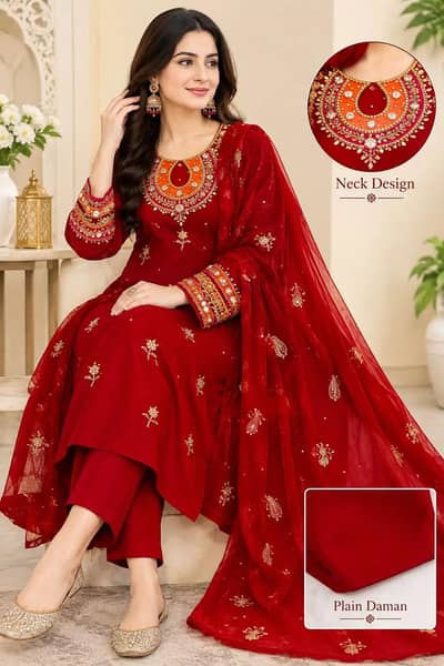 Elegant Red Embroidered Salwar Suit Set