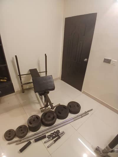 FULL HOME GYM SETUP, RODS+WEIGHTS+BENCH