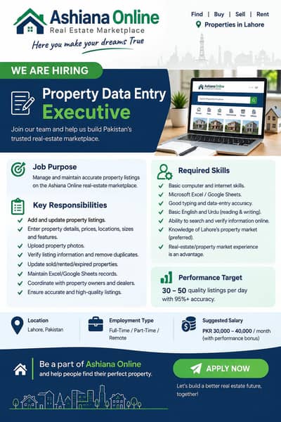 Ashiana Online – Property Data Entry Executive