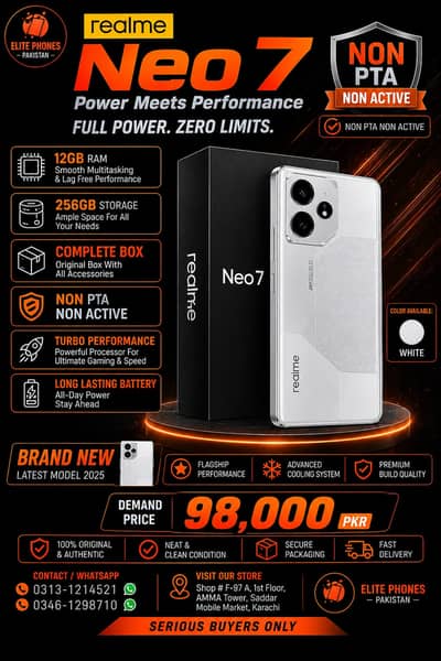 Realme Neo 7 12GB 256GB | non PTA non active | complete box |