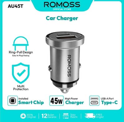 Romoss Original Branded 45 Watt Super Fast 2.0 Car Charger Dual Port