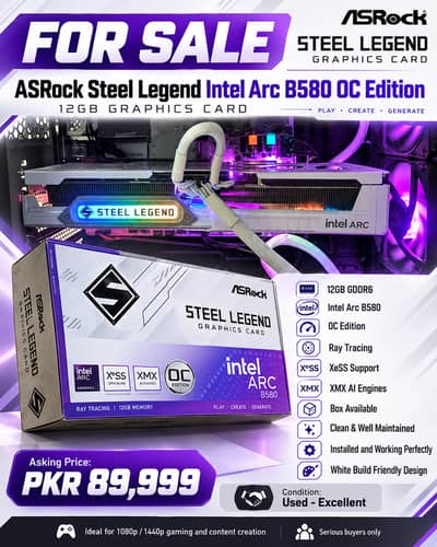 ASRock Intel Arc B580 Steel Legend OC 12G GDDR6 – Excellent Condition