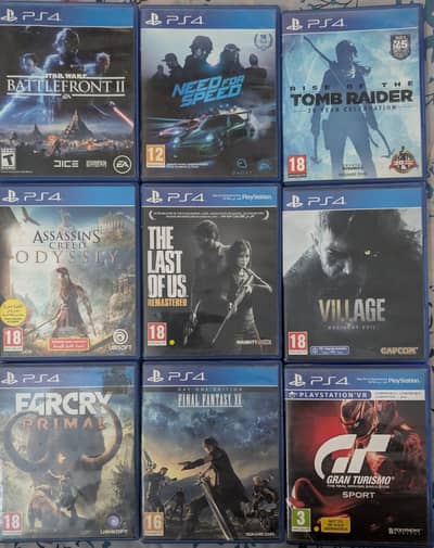 PS4 Games Discs - RE Village, AC Odyssey, Tomb Raider, TLOU & More