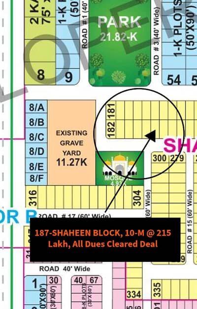 10 Marla Residential Plot for Sale Shaheen Block,Sector B, Bahria Town Lahore