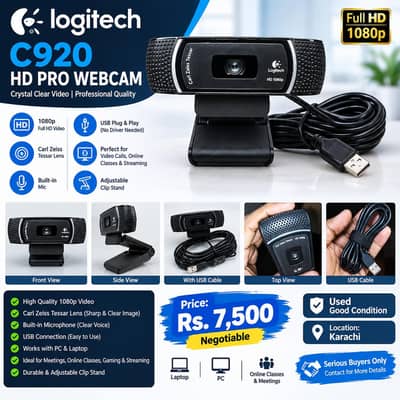 Logitech hd 1080p webcam| carl zeiss lens | USB Cam  HD 1080p video