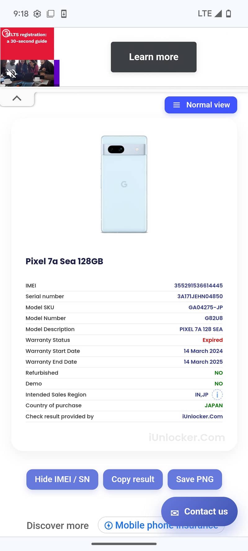 GOOGLE PIXCLE 7a 2