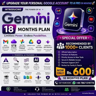 Goógle AÍ Pro & Drive Storage, (Personal Mail 18 Months)