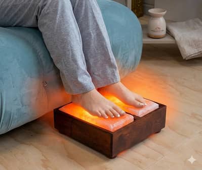 Himalayan Pink Salt Foot Detox Lamp - Natural Wooden Base Foot Warmer
