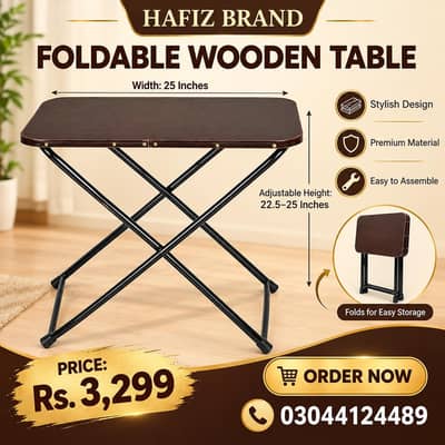 Foldable Wooden Table | Adjustable Height | Hafiz Brand