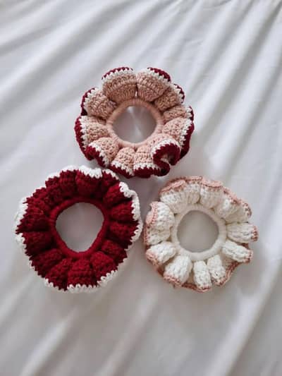 Handmade Crochet Scrunchies, Hair tites and clips