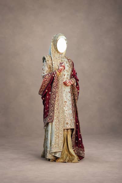 4-Piece Designer Bridal Walima Suit - Double Sheesha Silk Dupattas