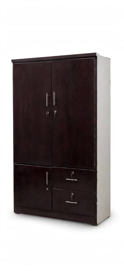 Dark Brown Wooden Wardrobe with 2 Drawers & Locker - Good Condition