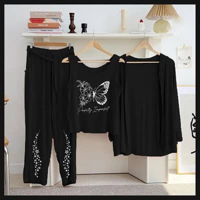 3Pcs Black Nightwear For Girls