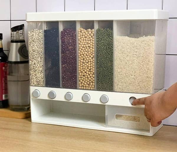T   Grain Dispenser Press Cereals Storage Tank - Food Dispenser - Rice Dispenser Food Storage Box Container | Insect Moisture Proof Seal | Grain Kitchen Organizer