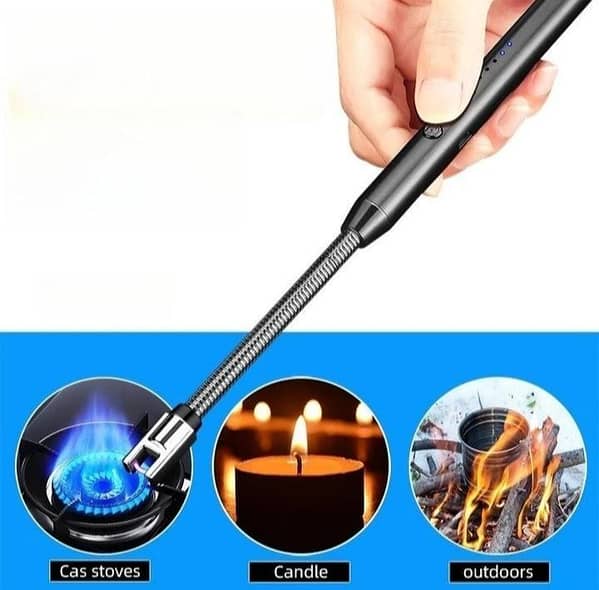 T  Electronic Kitchen Lighter USB Rechargeable Arc Pulse Ignition Windproof Portable Hook Metal Suitable for Kitchen Outdoor Camping BBQ