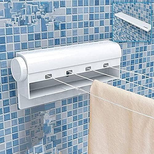 T  4 Line Retractable Clothesline with Hooks, Adjustable Telescopic Clothesline Rope Extendable Reel Airer Nylon Clothesline Indoor Outdoor Wall Hanger Laundry Rope Clothes Drying Rack Washing