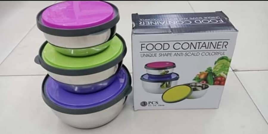 T  Set of 3 PCs Airtight Lid Box Set - Stainless Steel Bowl