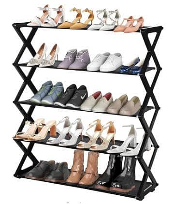 T  5 Layers X Shape Shoe Rack, Portable 5 tier Storage Organizer Rack for Entryway, Easy Installation shoe rack