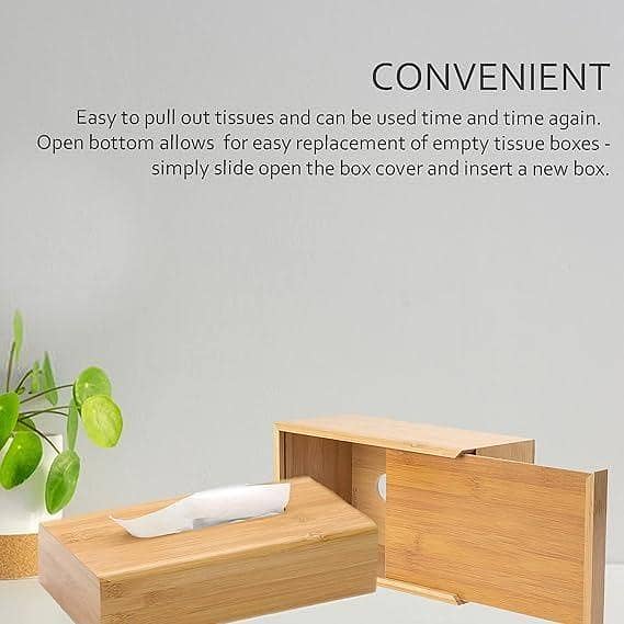 T  Bamboo Tissue Box Cover, Refillable Wooden Kitchen Napkin Holder