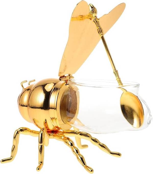 T   Metal Transparent Decorative With Spoon Creative Home Decor Ornament Honey Pot Honey Storage Jar Seasoning Jar