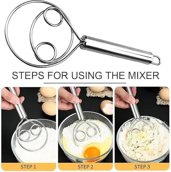 T  Dough Whisk Stainless Steel Handmade Mixer Double Coil Eggs Beater Mixer Tool Kitchen Baking Accessories