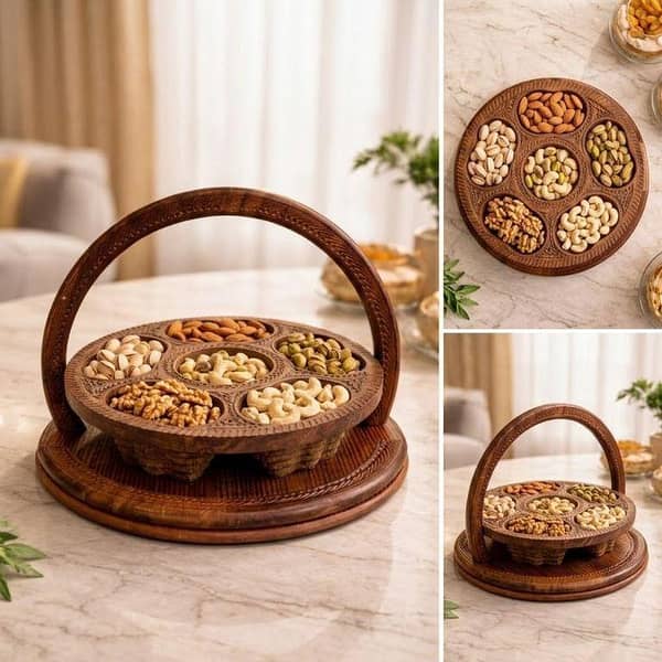 14" Dry Fruit Spring Basket Wooden | Dry Fruit Basket