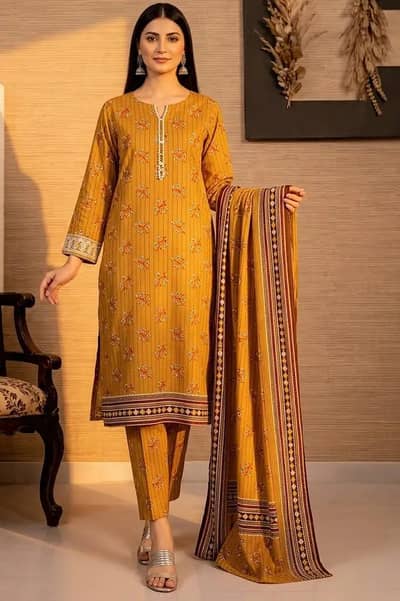 3 Piece Printed Lawn Suit with Printed Dupatta for Women