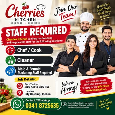 Chef, Cleaner | Male/Female Marketing Staff | Jobs in Jhelum