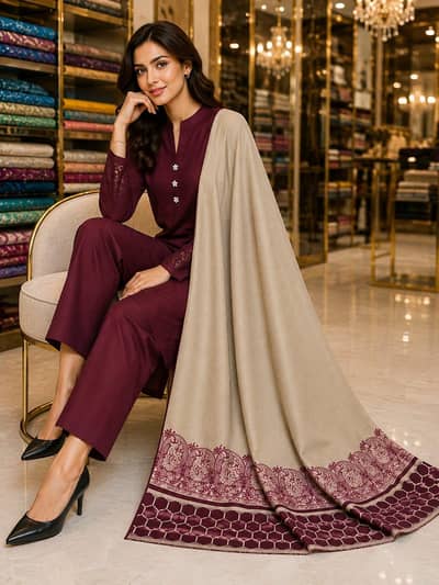 Broshia Jacquard Pashmina Sawl 3 piece suit Football design  2500