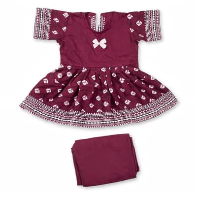Home Made Baby Girl Frock Mehroon - 1 to 2 Years - Brand New ‎
