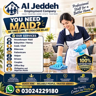Maids available , BabySitter, Cook, Patient Care, Driver, Nurse, Chef