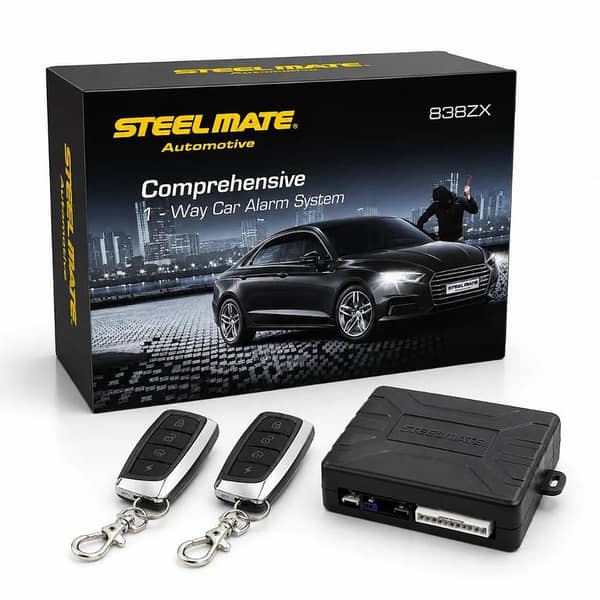 Steelmate 838ZX 1-Way Car Alarm System | Universal Vehicle Security Alarm Kit with Dual Remote Controls & Siren