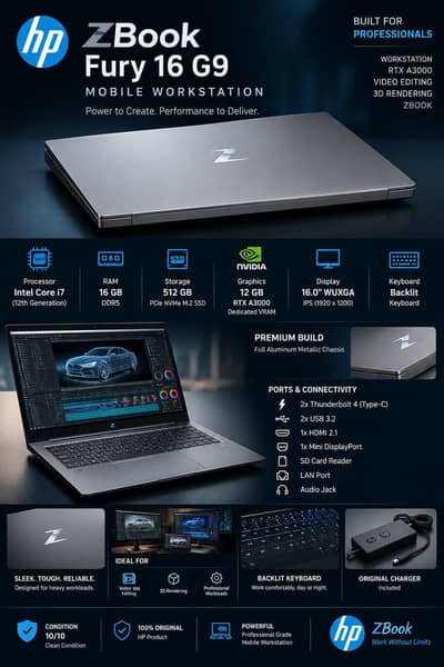 HP ZBook Fury 16 G9 | Core i7 12th Gen | RTX A3000 12GB | 16GB RAM