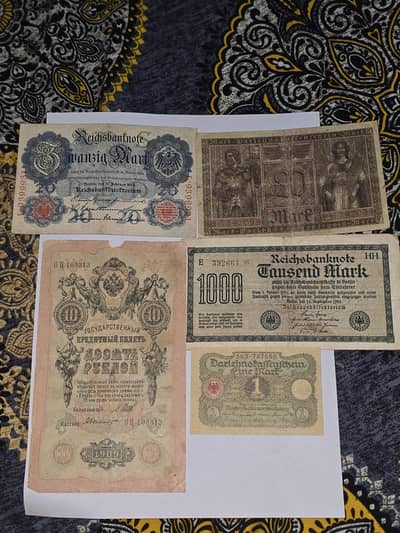 Old german and russian notes from early 19 rare notes