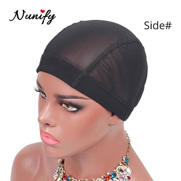 2Pcs Set: Black Dome Wig Cap with Elastic Nylon Mesh for Sew-In Wigs