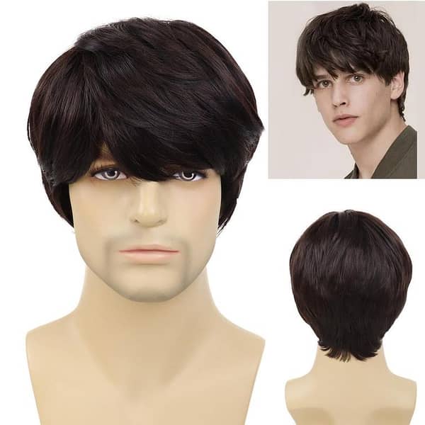 Synthetic Hair Wigs Short Black Cute Boy Cosplay Wig with Natural Faux Hair Fiber