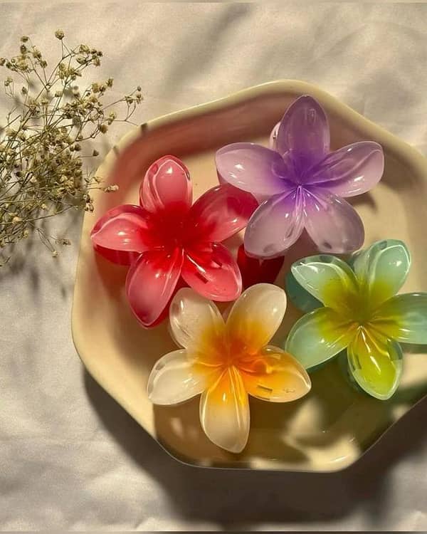 Pack of 2 Large Hawaiian Flower Shaped Hair Clips – Plumeria Jaw Clips for Thick or Thin Hair