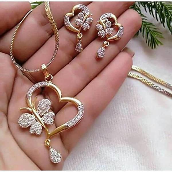 Heart Shaped Necklace and Earrings Jewelry Set for Girls and Women