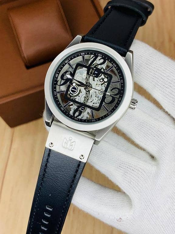GENTS WATCH: Date Just Skeleton Dial with Various Strap Colors
