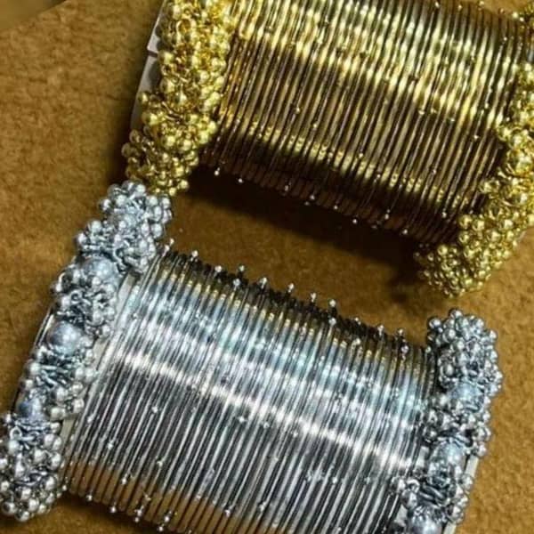 New Design Golden or Silver Beads Bangles Set with Matte or Glass Finish for Girls and Women