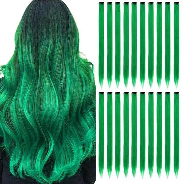 Pack of 6 RED Long Straight Hair Clip Extensions for Girls and Women – Green