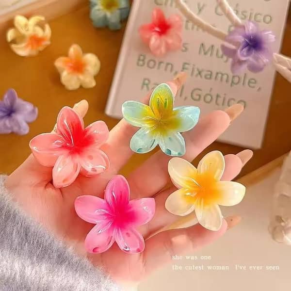 Small Size Hawaiian Flower Shaped Hair Claw Holder – Plumeria Non-Slip Jaw Clip for Thick or Thin Hair