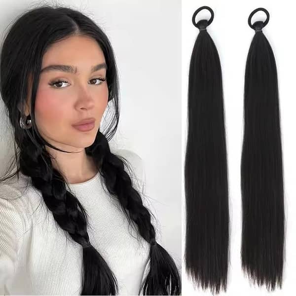 Ponytail Hair Extension for Girls – 28-Inch Straight Elastic-Band Ponytail in Natural Color