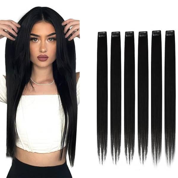 6 Pieces Black Single Clip Hair Extensions for Girls