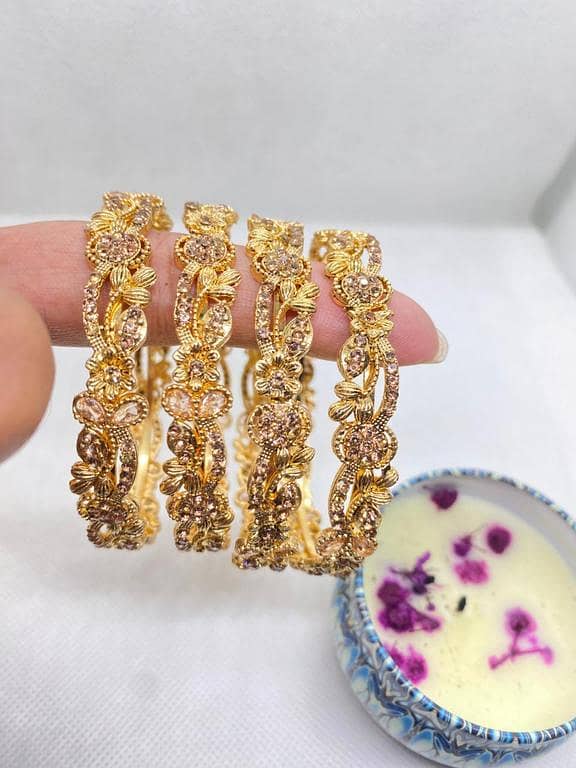 Luxury Golden Crystal Floral Bangle Set for Women – K651