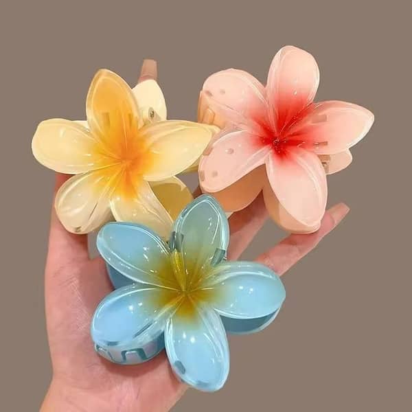Large Hawaiian Flower Shaped Hair Claw Clip - Plumeria Non-Slip Holder for Thick or Thin Hair