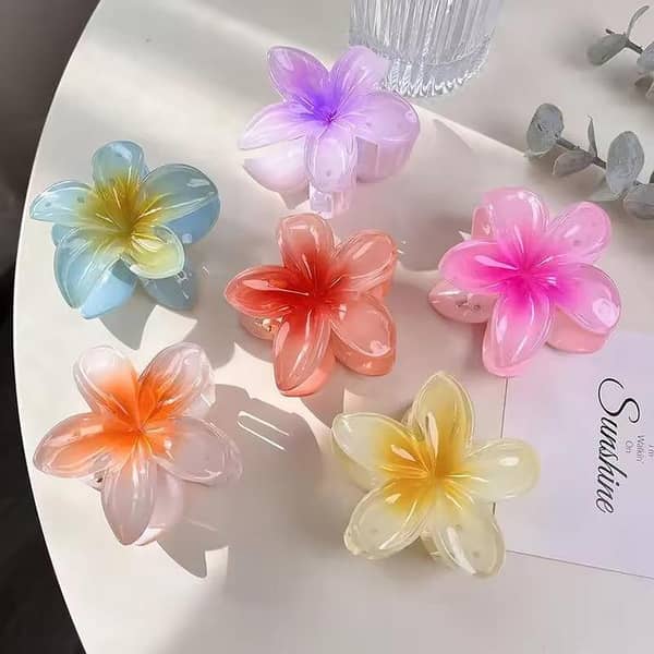 Hawaiian Flower Shaped Hair Claws – Plumeria Jaw Clips for Thick or Thin Hair