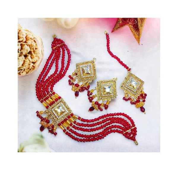 New Fancy Pearl Choker Patti Set with Earrings and Tika for Girls and Women (New Design)