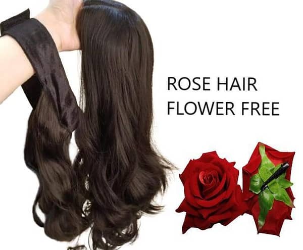 Matt Full Head Cap Natural Wig for Women – Front Band, Center Partition, 2 Pieces with Free Rose Hair Flower