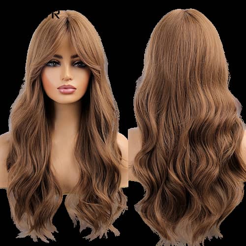 New Full Head Imported Wig in Copper Brown with Complimentary Hair Flower